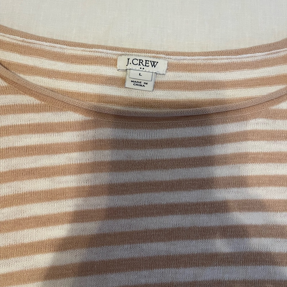 J. Crew Sweater, Beige and White Striped, Size Large